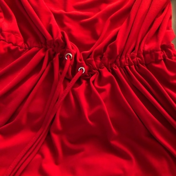 𝅺Calvin Klein size large red sleeveless draped cowl neck cinches at waist - Picture 9 of 12